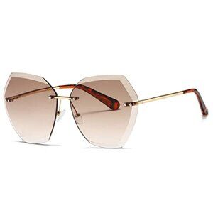Sunglasses For Women Oversized‎ Rimless Diamond Cutting Lens Sun Glasses